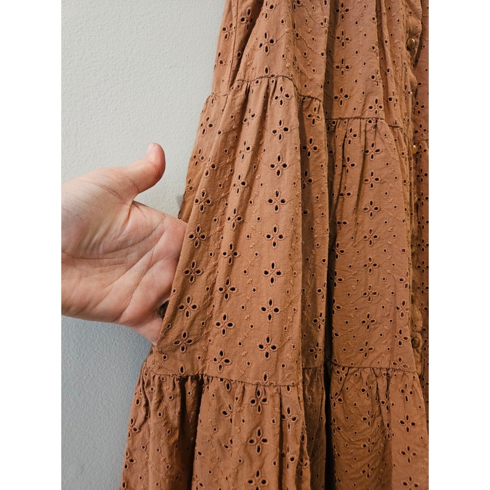 Mon Renn Florence Floral Eyelet Tiered Flare Mini Cotton Button Front Dress US S - Picture 4 of 12